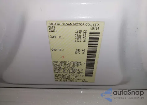 2015 Nissan Altima 2.5 S из США, поврежденный, VIN 1N4AL3AP5FN327973